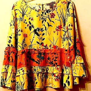 Sharon Young Yellow Floral Tiered Top